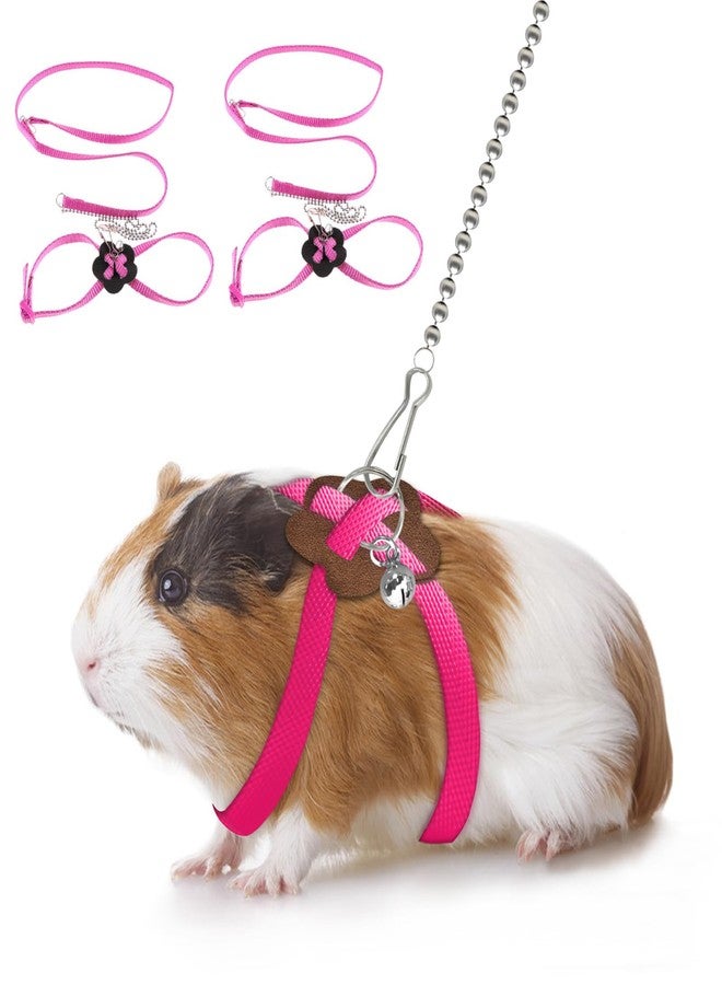HOKABLE 2 Pack Adjustable Hamster Leash Harness for Harness for Ferret Baby Rabbit Hamster Rat Mouse Leash Lead with Bell (Pink - Image 1